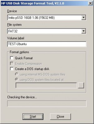 Formatting step 1 using a USB to ZIF PATA connector to SSD card