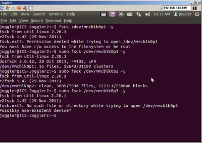 Via SSHing or CLI command line on the Joggler